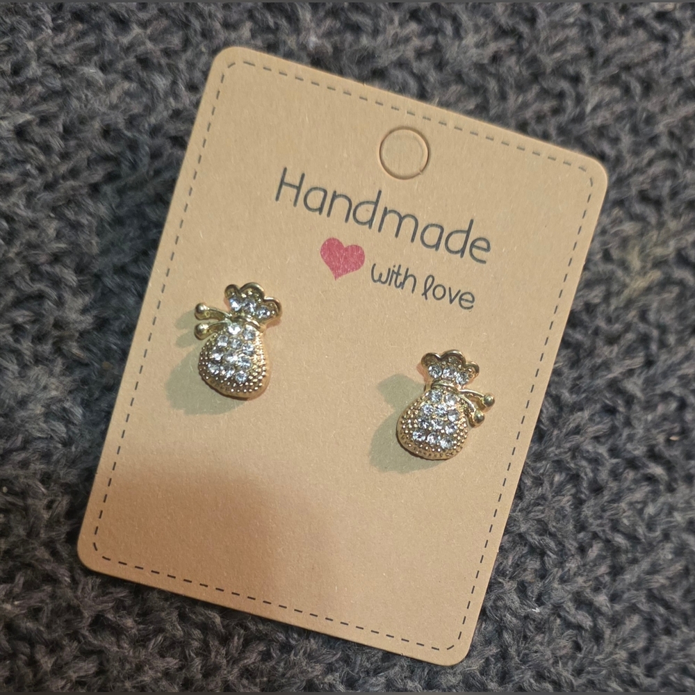 🥳4/$20 #26 Chic Gold Tone Money Bag Stud Earrings